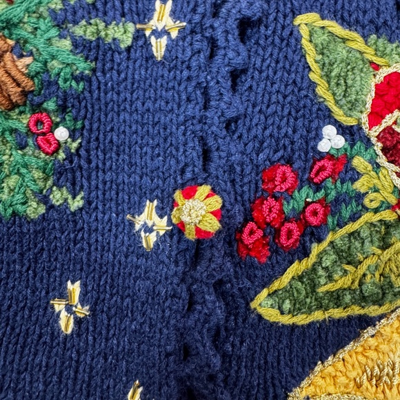 Handmade Christmas Cardigan Womens Size XL Blue Embellished V-Neck Grandmacore - Picture 5 of 8